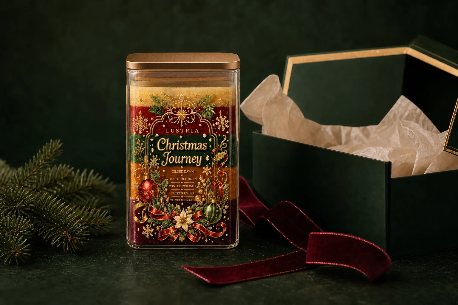 Christmas Journey candle styled as a luxury festive gift