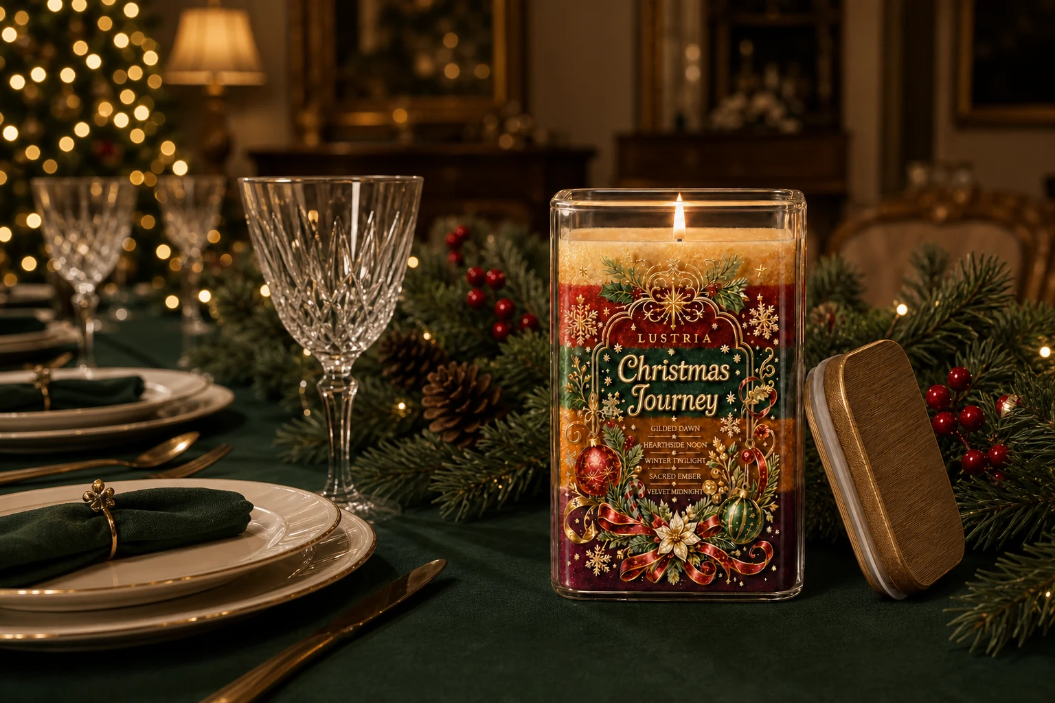 Christmas Journey candle as an elegant festive table centrepiece